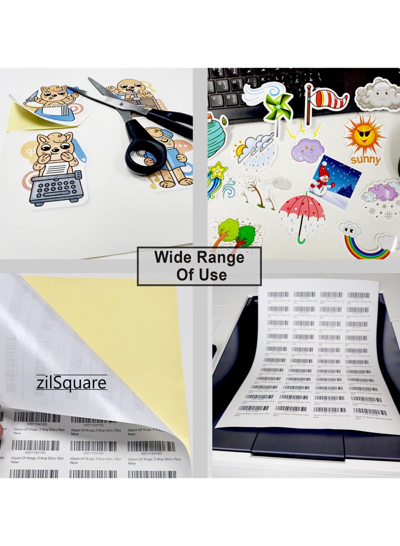zilSquare 100 Sheets A4 Sticker Paper Waterproof Glossy White Adhesive Sheets for Inkjet Printers Print Your Own Labels DIY Crafts Photos Decals Self Adhesive Viny Sticker Sheets Peel Off Label Paper for Office Home Custom Projects 100 Pack  - Image 4