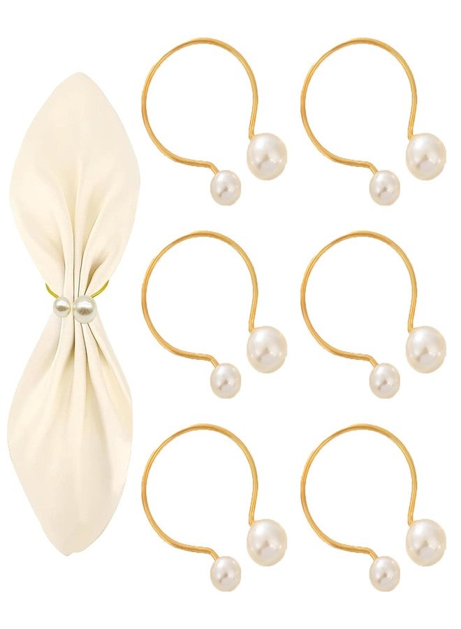KalamkariX 6PCS Christmas Napkin Rings, Gold Pearl Napkin Rings Set, Elegant Dining Table Decor for Wedding, Party, and Festive Occasions, Napkin Holder for Cloth Napkins - Image 1