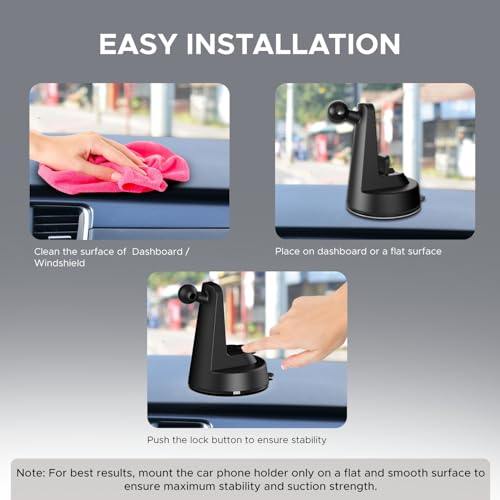 Amkette iGrip Drive Compact Car Mobile Holder, Mobile Holder for car Dashboard & Windshield with 360 Rotation, One-Touch Lock&Release Function with Strong Suction Cup, Premium Dual-Tone Glossy Design - Image 5