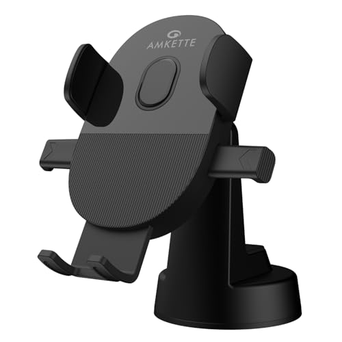 Amkette iGrip Drive Compact Car Mobile Holder, Mobile Holder for car Dashboard & Windshield with 360 Rotation, One-Touch Lock&Release Function with Strong Suction Cup, Premium Dual-Tone Glossy Design - Image 1