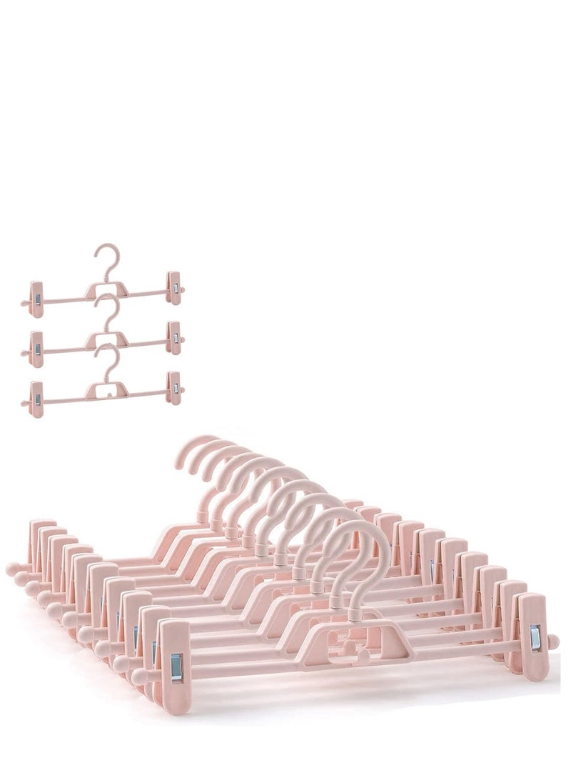 KCDMBUE 10 Pack Pink Clip Pants Hangers, Adjustable Non-Slip Plastic Trouser & Skirt Hangers, Stackable Clothes Hangers with Clips – 32x13cm (13x5 inch)(Pink)  - Image 1