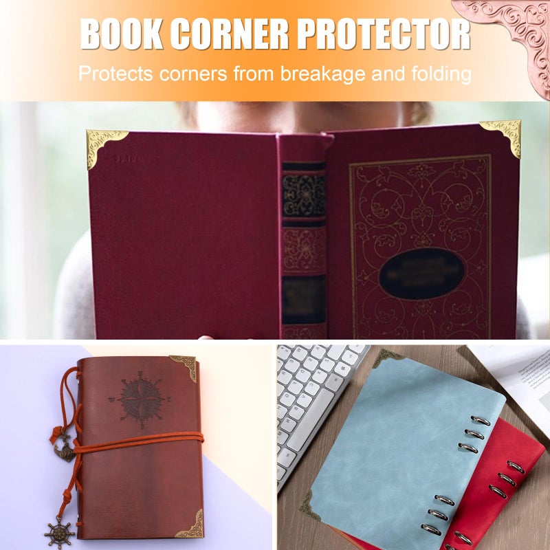 Olldag 100 PCS Metal Book Corners, Vintage Book Corner Protectors, Iron Corner Guard Edge Decorative for Scrapbook Photo Album Diary Cover Menus Folder (Antique Bronze+Silver+Gold+Rose Gold) - Image 3