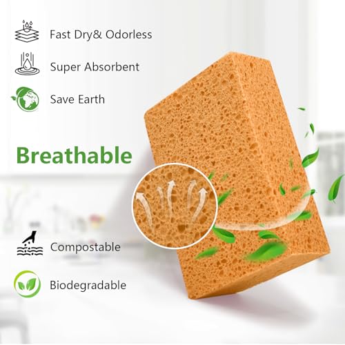 Spunspon Car Wash Sponges, 3 Pack Extra Thick Large Cleaning Sponge Multi-Purpose for Bathroom Kitchen Bike Boat, Large Size Sponges 4'' X 6'' (Yellow) - Image 3
