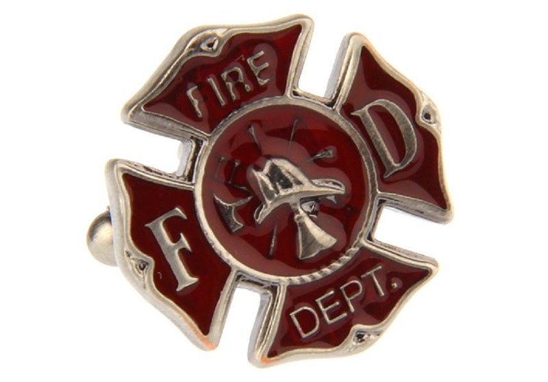 MRCUFF Fire Department Emblem Shield Cross FD Fireman Pair Cufflinks w/Presentation Gift Box Polishing Cloth - Image 1
