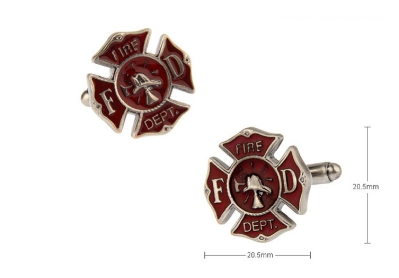 MRCUFF Fire Department Emblem Shield Cross FD Fireman Pair Cufflinks w/Presentation Gift Box Polishing Cloth - Image 2