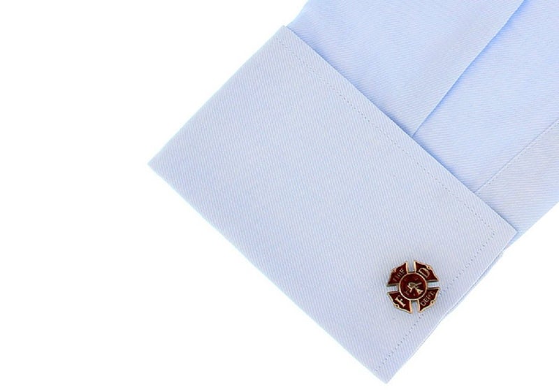 MRCUFF Fire Department Emblem Shield Cross FD Fireman Pair Cufflinks w/Presentation Gift Box Polishing Cloth - Image 3