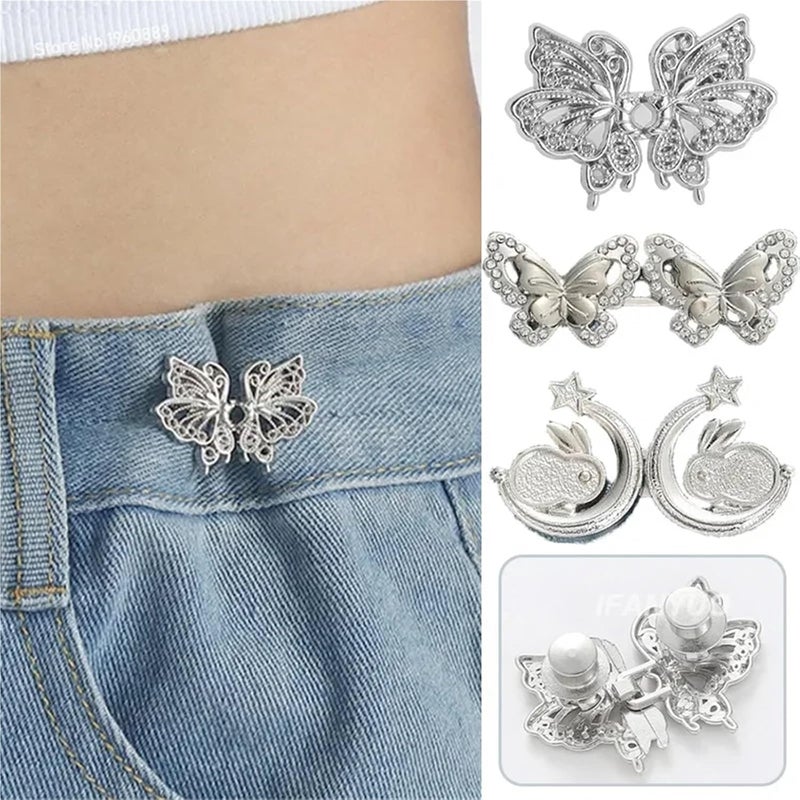 12sets Tighten Waist Button for Women Skirt Pants Jeans Ornaments Adjustable Clip Metal Pins Clothing Accessories Removable(Rabbit-Silver) - Image 3