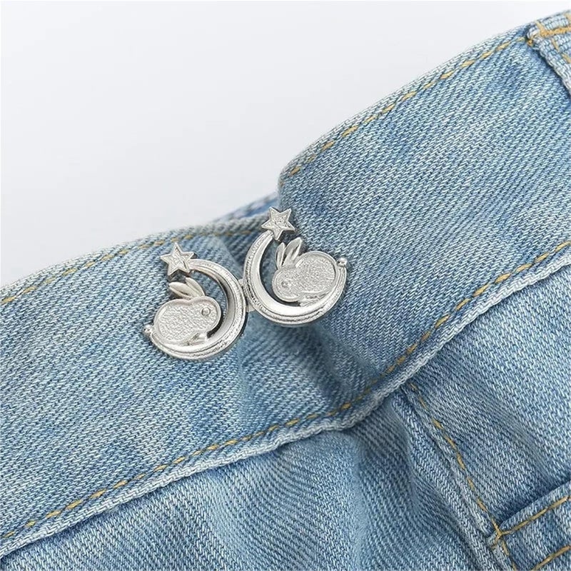 12sets Tighten Waist Button for Women Skirt Pants Jeans Ornaments Adjustable Clip Metal Pins Clothing Accessories Removable(Rabbit-Silver) - Image 2