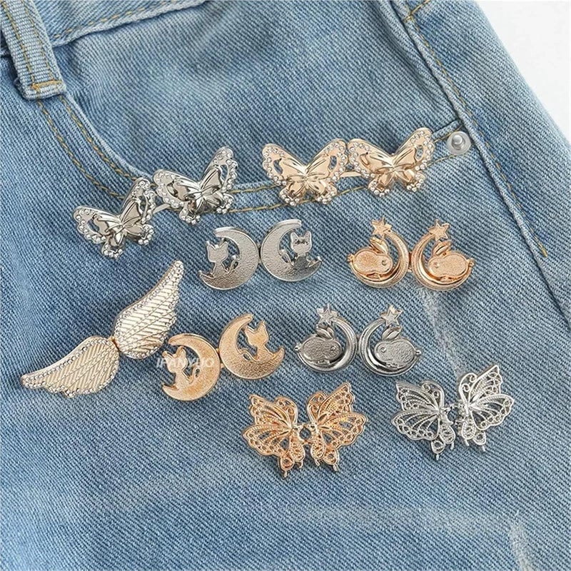 12sets Tighten Waist Button for Women Skirt Pants Jeans Ornaments Adjustable Clip Metal Pins Clothing Accessories Removable(Rabbit-Silver) - Image 5