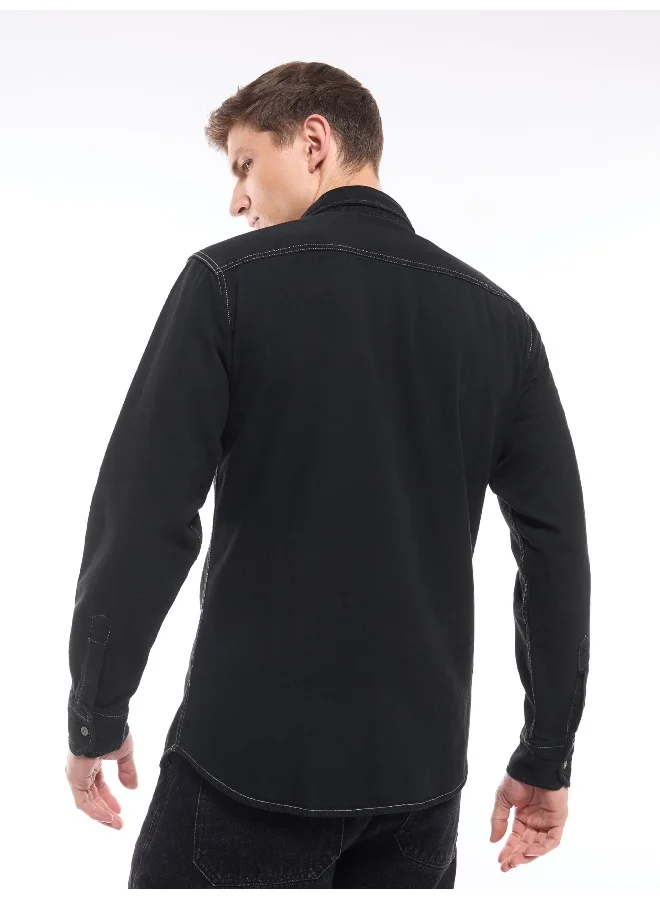 Beyoung Black Contrast Stitch Men's Denim Shirt
