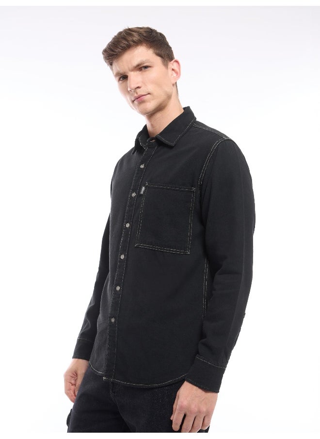 Beyoung - Black Contrast Stitch Men's Denim Shirt - Image 1