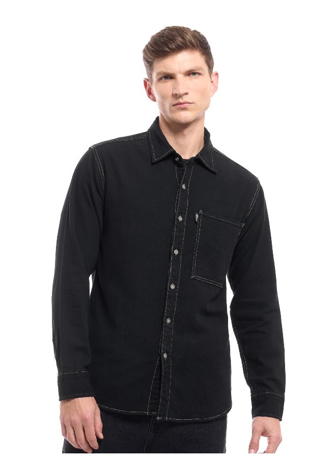 Beyoung - Black Contrast Stitch Men's Denim Shirt - Image 1