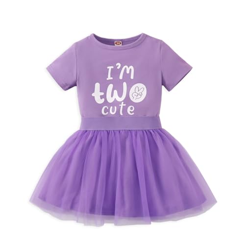 CPEI Toddler Girl 2nd Birthday Outfits,Im Two Cute Shirt+Tutu Skirt,Girl 2 Years Old Birthday Clothes (Purple, 2T) - Image 1