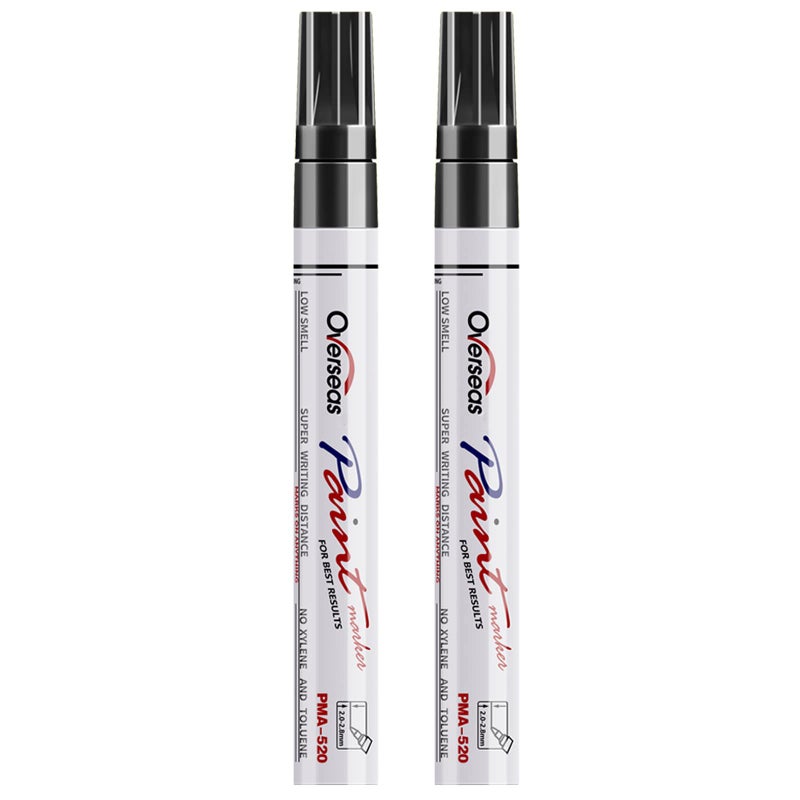 Overseas Permanent Paint Pens Black Markers - 2 Pack Single color Oil Based Paint Markers, Medium Tip, Quick Drying and Waterproof Marker Pen for Metal, Rock Painting, Wood, Plastic, Canvas, Mugs - Image 1