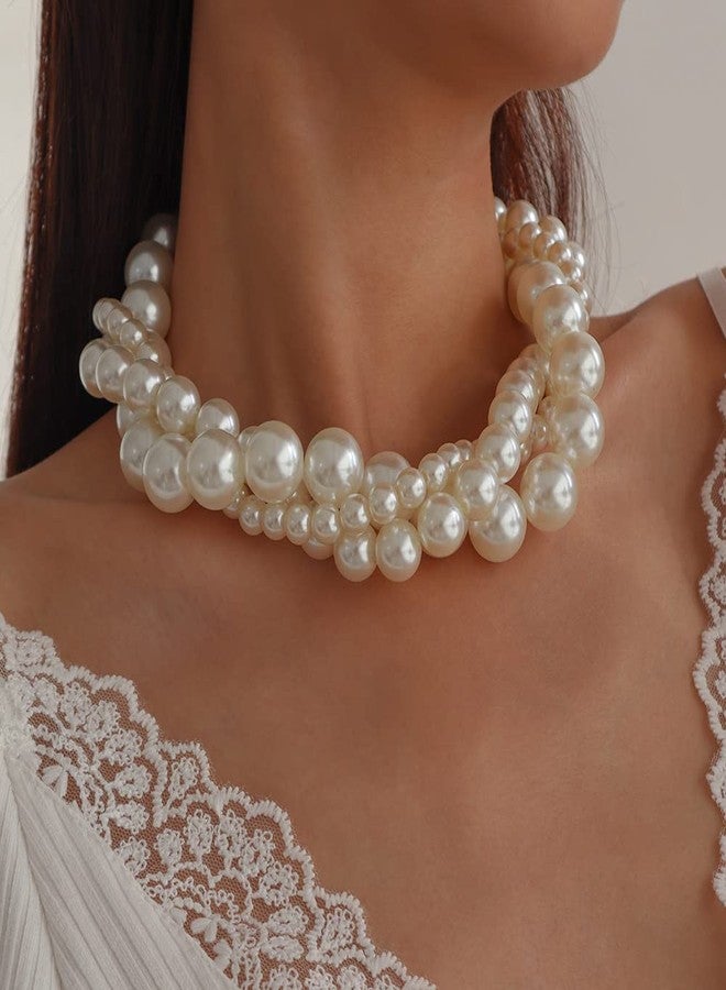 BERYUAN Boho 3-Tier Pearls Choker Necklace for Women - Vintage Layered Pearls Choker - Wedding, Formal, Casual Occasions - Image 2