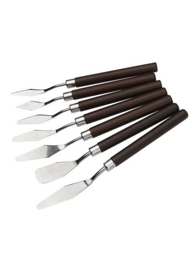 7Pcs/Set Painting Spatula Kit with Wooden Handle Stainless Steel Oil Painting Art Palette Color Mixing Scraper Painting Accessories