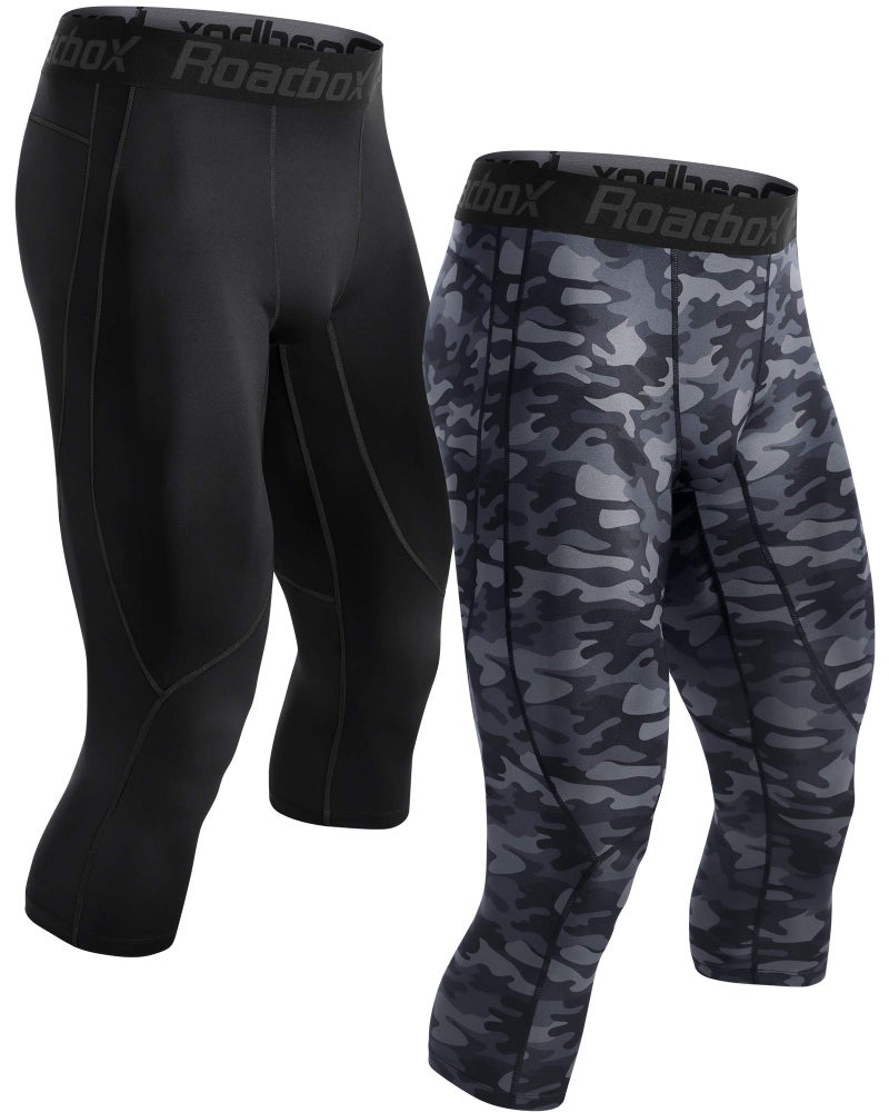 Roadbox Men's Compression Pants 3/4 Baselayer 2pack Dry Cool Running Workout Athletic Sports Active Tights Leggings - Image 1