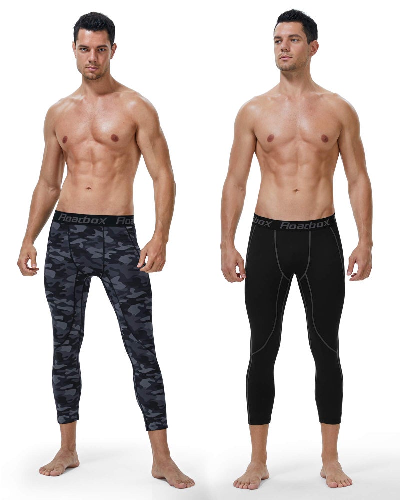 Roadbox Men's Compression Pants 3/4 Baselayer 2pack Dry Cool Running Workout Athletic Sports Active Tights Leggings - Image 2