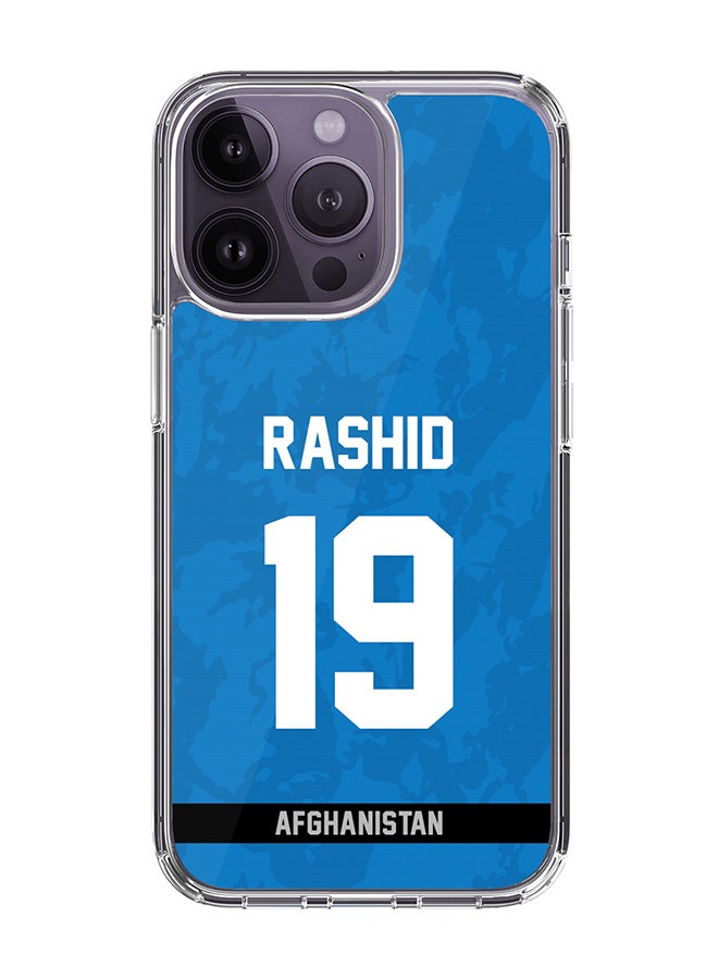 Classic Clear Case for iPhone 14 Pro , Hybrid Soft Case Transparent Cover - Player Name - Rashid Khan, Jersey Number- 19