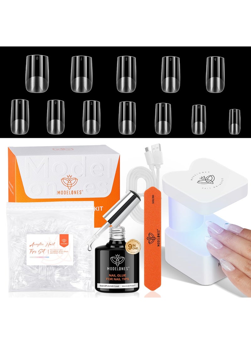 modelones modelones Gel Nail Kit, Short Square Gel Nail Tips 9-in-One Nail Glue & Portable U V Nail Lamp, 216Pcs 12Sizes Press On Acrylic False Nails Tip DIY Nails Art Nail Extension Gift for Women 