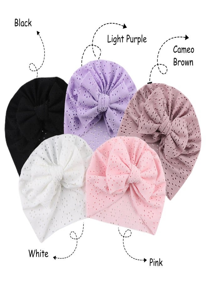 Peecabe 5-Pack Cotton Baby Hat Bow Beanie Cap for Baby Girls 0-36 Months Infant Toddler Hats Spring Summer Autumn (5PCS-G) - Image 3
