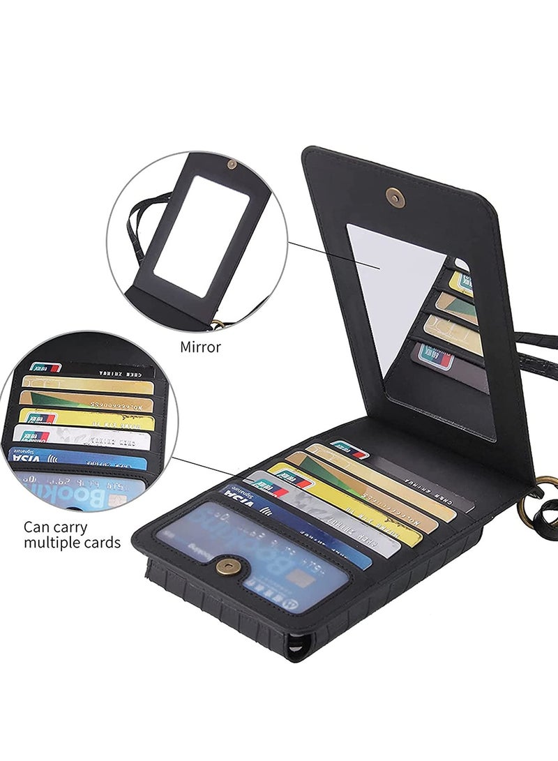 SOLARAE Crossbody Wallet Case PU Leather Card Holder with Adjustable Lanyard Strap Protective Case Mini Crossbody Bag for Women Girls, Compatible for iPhone 12/12 Pro/11/XR/Xs Phone 6.5 inch (Black) - Image 3