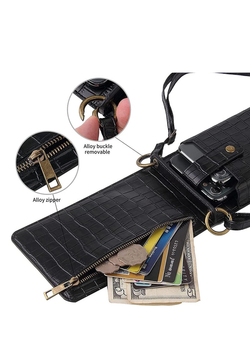 SOLARAE Crossbody Wallet Case PU Leather Card Holder with Adjustable Lanyard Strap Protective Case Mini Crossbody Bag for Women Girls, Compatible for iPhone 12/12 Pro/11/XR/Xs Phone 6.5 inch (Black) - Image 4