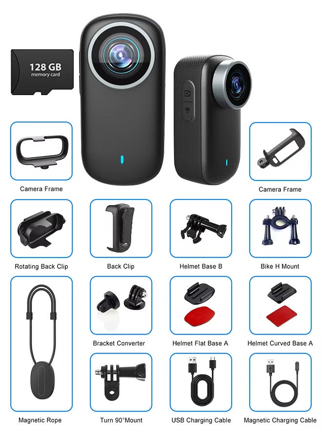 4K WiFi Mini Thumb Camera, Outdoor Bicycle Camera, Motorcycle Wide-angle Camera, IP65 Waterproof, Outdoor Cycling Sports Recording Camera, Cat and Dog Pet Camera,Included 128G Card - Image 2