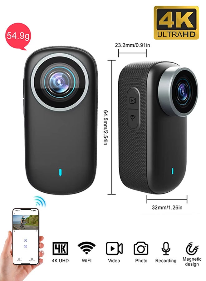 4K WiFi Mini Thumb Camera, Outdoor Bicycle Camera, Motorcycle Wide-angle Camera, IP65 Waterproof, Outdoor Cycling Sports Recording Camera, Cat and Dog Pet Camera,Included 128G Card - Image 1