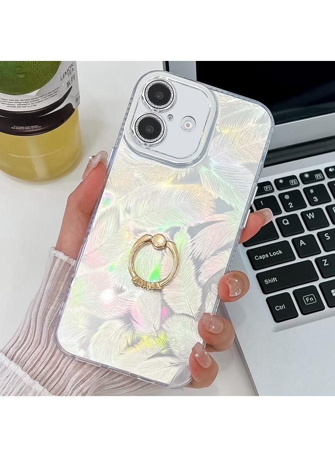 S-TOP Case For iPhone 16 Plating Glitter Texture Ring Holder TPU Phone Case with Lens Film - Image 1