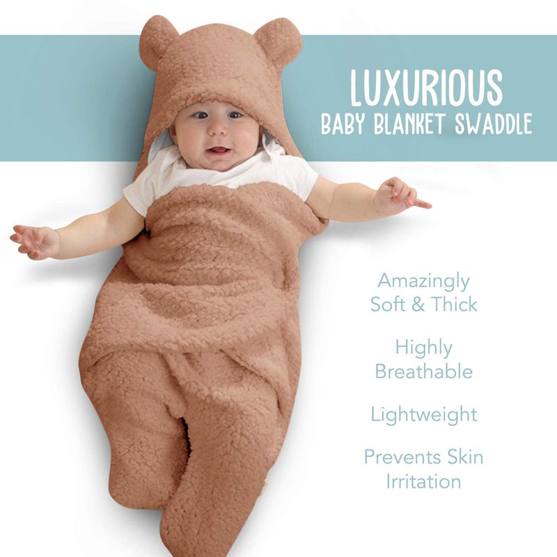 BRANDONN Baby Blanket New Born Pack of Wearable Swaddle Wrapper Security Blanket for Kids for 0-6 Month Babies (Beige Sherpa, 70 cm x 70 cm) - Image 3