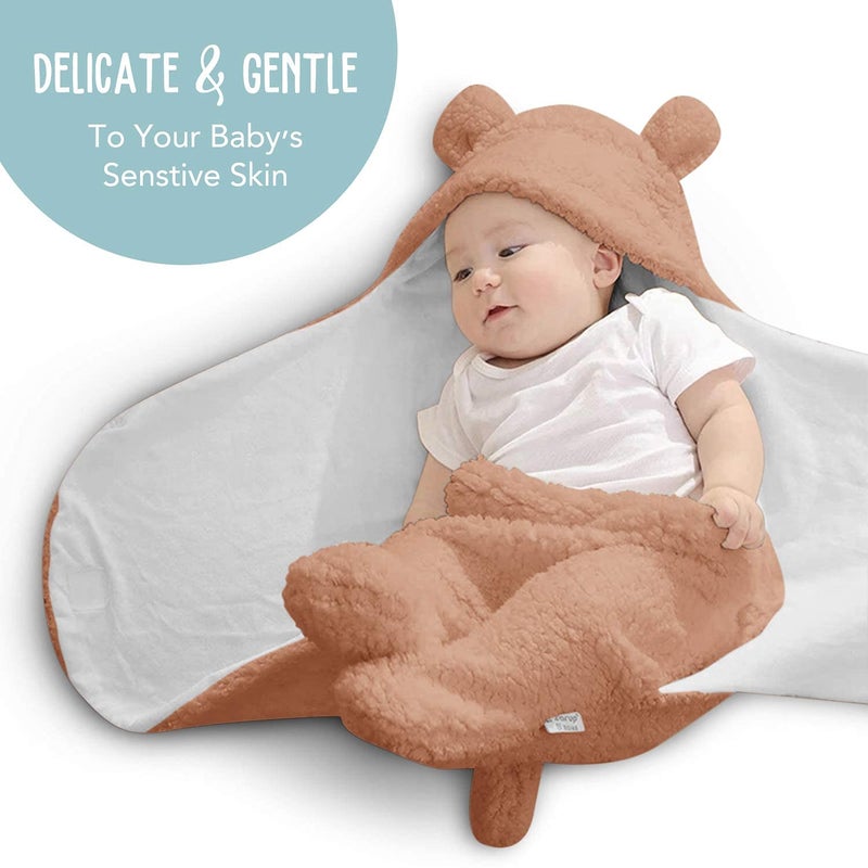 BRANDONN Baby Blanket New Born Pack of Wearable Swaddle Wrapper Security Blanket for Kids for 0-6 Month Babies (Beige Sherpa, 70 cm x 70 cm) - Image 2