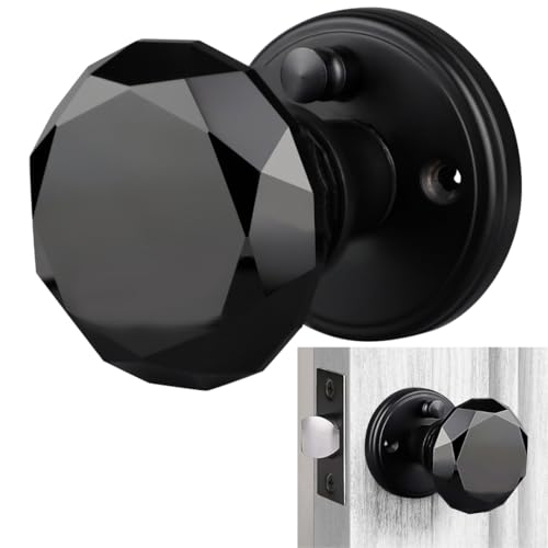 Balin Designs Black Crystal Door Knob with Lock, Glass Door Knobs Interior Privacy Set, Vintage Decorative Antique Style Handle for Bedroom, Bathroom, Closet, 1 Pack - Image 1
