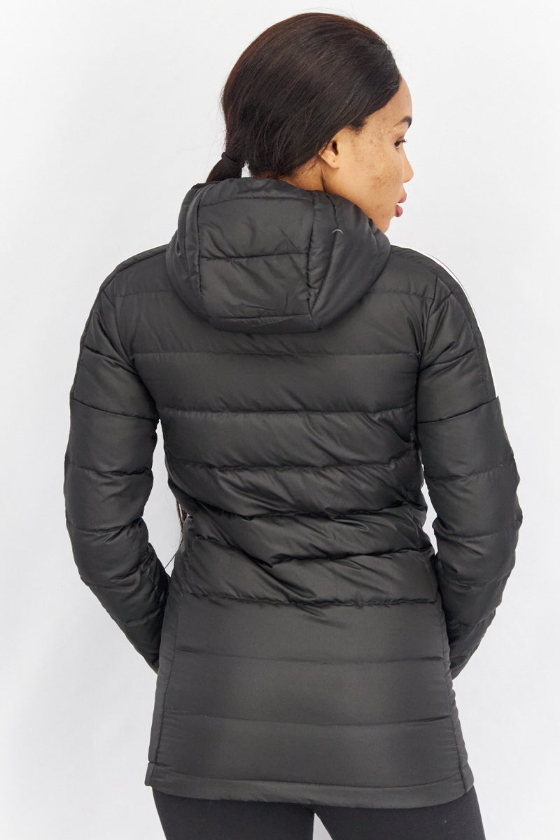 Adidas Women Sportswear Fit Essential Light Down Hooded Parka Jacket, Black/White - Image 2