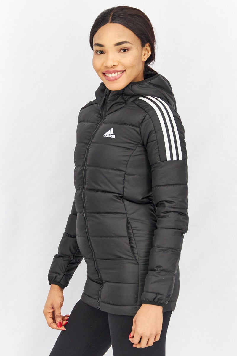 Adidas Women Sportswear Fit Essential Light Down Hooded Parka Jacket, Black/White - Image 3