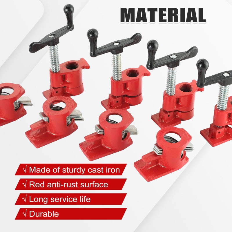 FLKQC Wood Gluing Pipe Clamp Set, Heavy Duty Cast Iron Quick Release Pipe Clamps for Woodworking, Pipe Clamps Quick Release for Woodworking, Carpentry, Home Improvement, and DIY Projects (6, 3/4") - Image 3