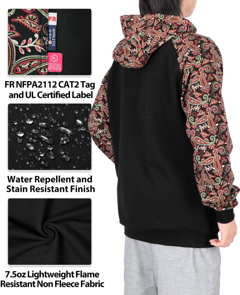 BOCOMAL FR Hoodies Pullover Paisley Printed 7.5oz Lightweight Flame Resistant Hooded Sweatshirts Non Fleece - Image 4