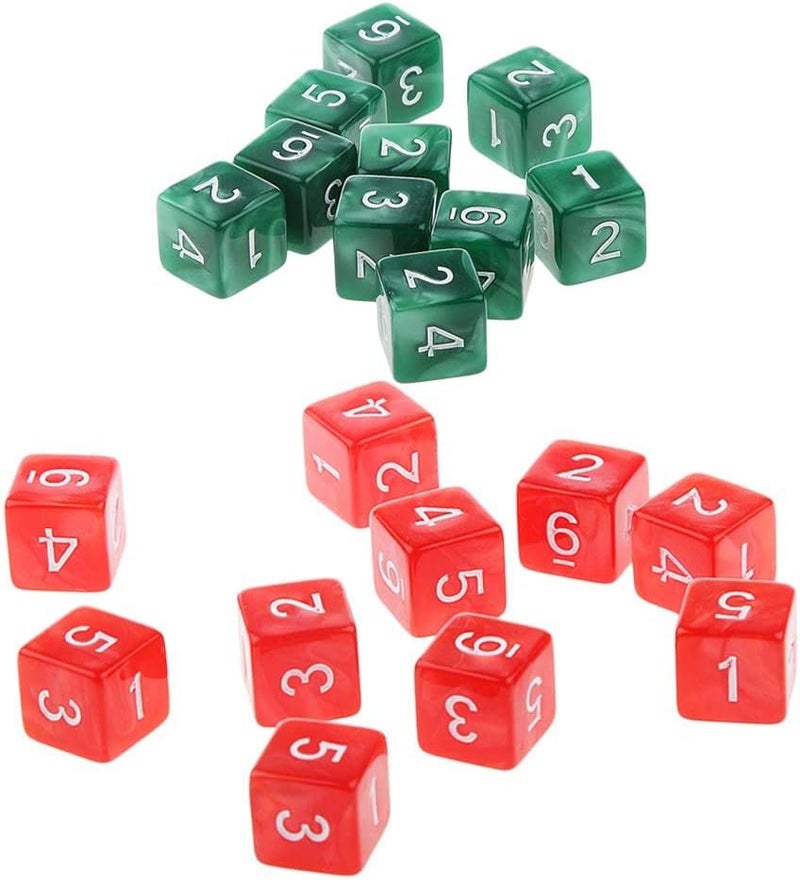 klarako Set of 20 16mm Acrylic D6 Six sided Dice  Green and Red, 16mm - Image 1