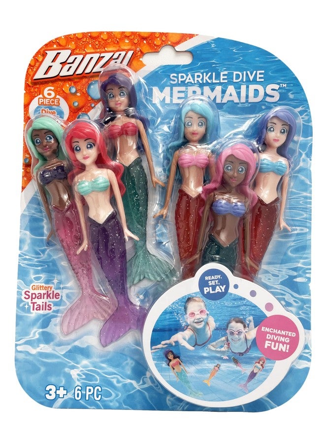 BANZAI 6 Piece Sparkle Mermaid Dive Toys - Glittery Sparkle Tails - 6 Pack - Image 1