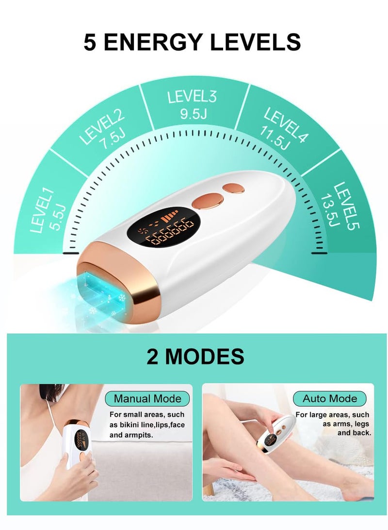 جهاز إزالة الشعر بالليزر IPL لإزالة الشعر بالليزر للنساء والرجال، 999,9999 ومضة لإزالة الشعر الدائم على الوجه والساقين والذراعين وخط البيكيني - Image 5