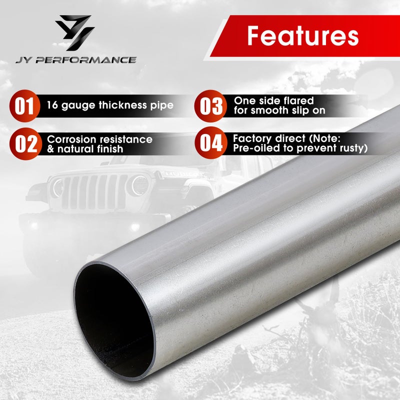 JY PERFORMANCE 2.5 Inch Universal T304 Stainless Steel Exhaust Pipe Tubing Kit 16 Gauge Custom Straight U Bend 45 & 90 Degree Mandrel 8PCS - Image 2