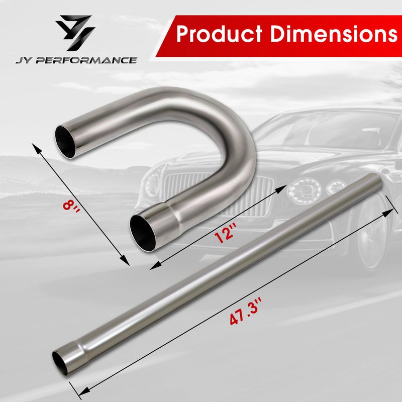 JY PERFORMANCE 2.5 Inch Universal T304 Stainless Steel Exhaust Pipe Tubing Kit 16 Gauge Custom Straight U Bend 45 & 90 Degree Mandrel 8PCS - Image 4