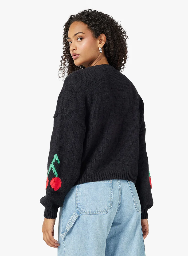 جينجر Cherry Bow Tie Detail Cardigan