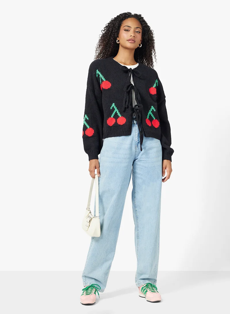 Ginger Cherry Bow Tie Detail Cardigan