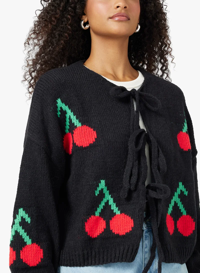 Ginger Cherry Bow Tie Detail Cardigan
