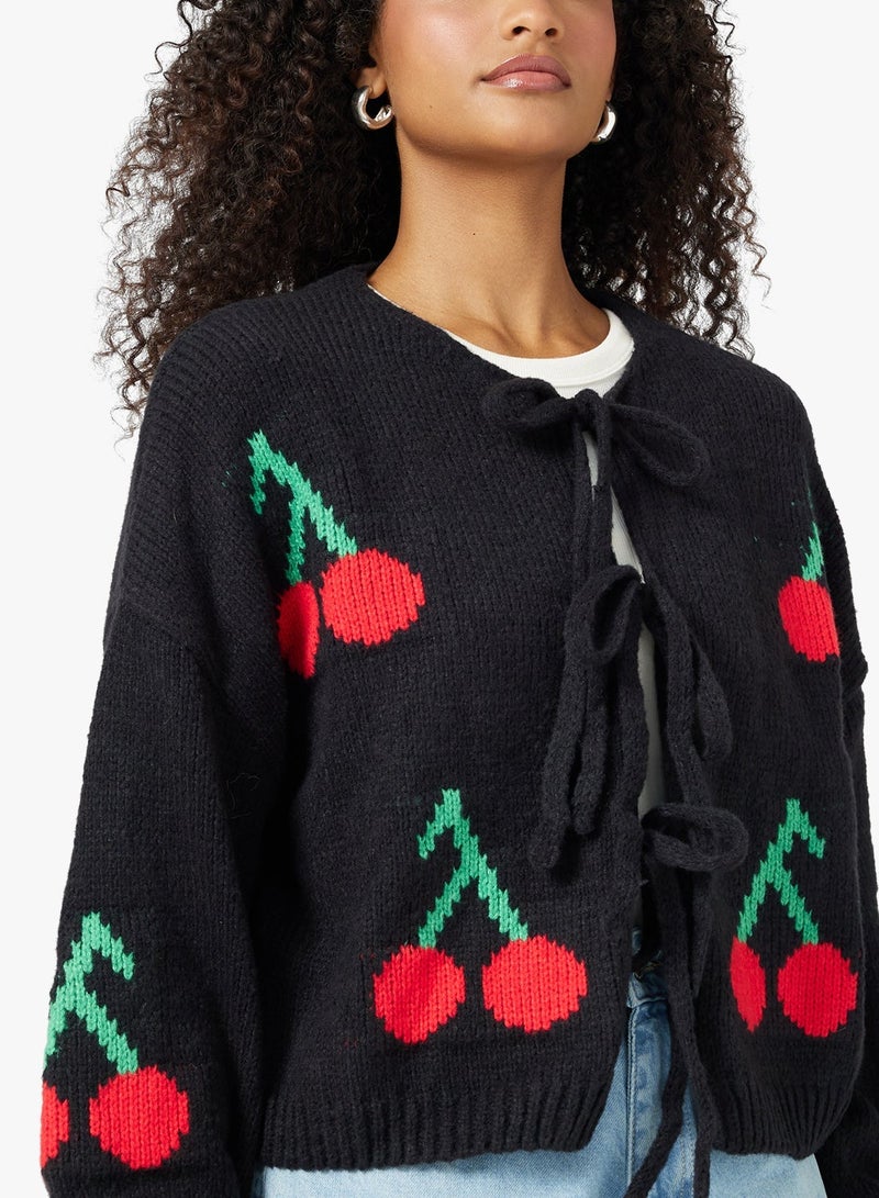 Ginger Cherry Bow Tie Detail Cardigan - Image 4