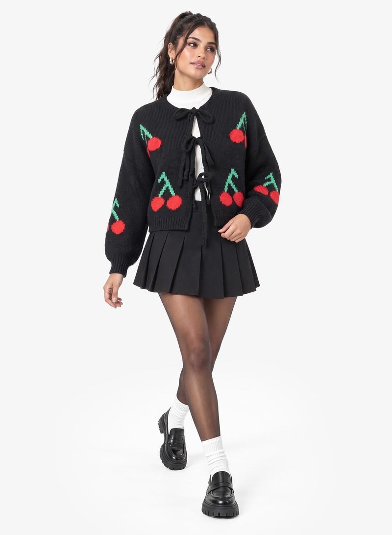 Ginger Cherry Bow Tie Detail Cardigan - Image 1