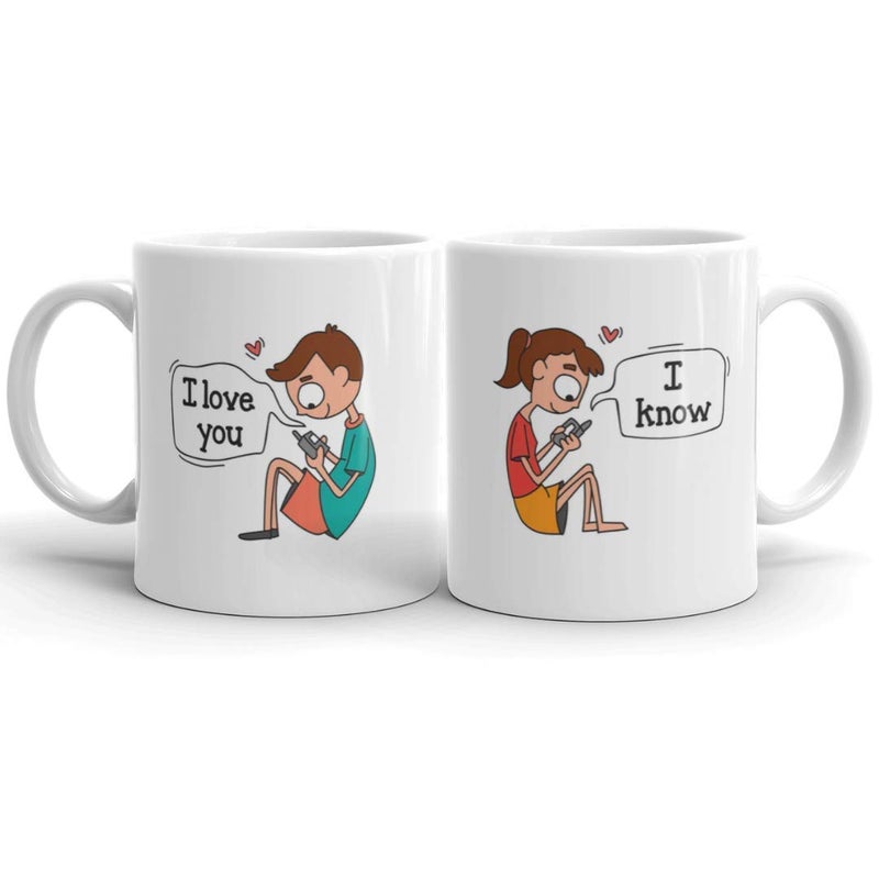 Oye Happy I Love You Premium Ceramic Mugs - Set of 2, Multicolour, 330ml - Image 1