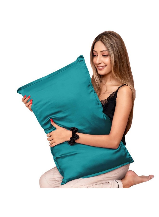 Furbo Mulberry Silk Pillowcase- Pure Mulberry Silk Pillow Cover for Hair and Skin, Anti Acne, Luxury, Teal (Pack of 2) - Image 1