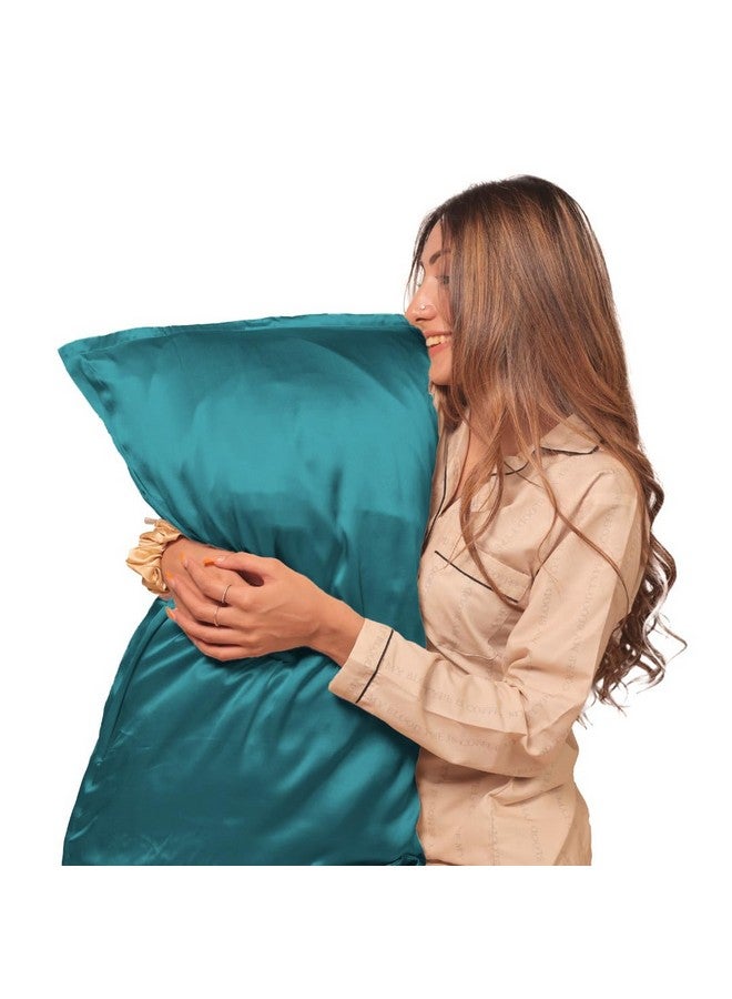 Furbo Mulberry Silk Pillowcase- Pure Mulberry Silk Pillow Cover for Hair and Skin, Anti Acne, Luxury, Teal (Pack of 2) - Image 5